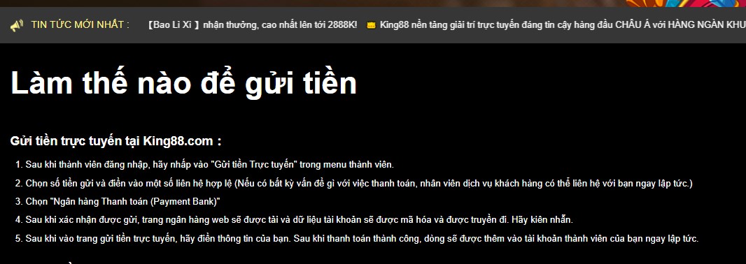 Nạp tiền King88 thông qua ngân hàng điện tử dễ dàng 